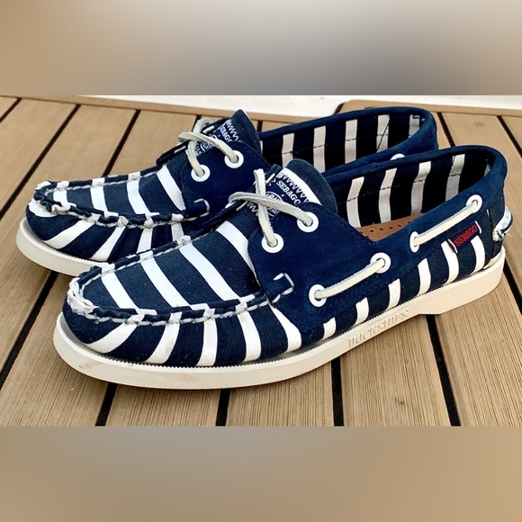 Limited Edition Women’s 7 Sebago x Armor Lux Blue White Striped Dockside Loafers - Picture 3 of 16